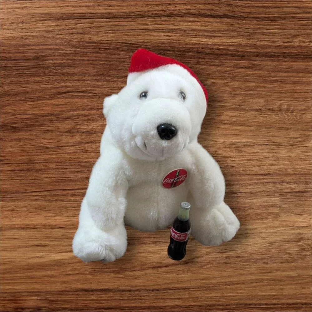 Coca-Cola Polar Bear Plush Set With Santa Hat & Bottle‎ Collectible 1993 Vintage